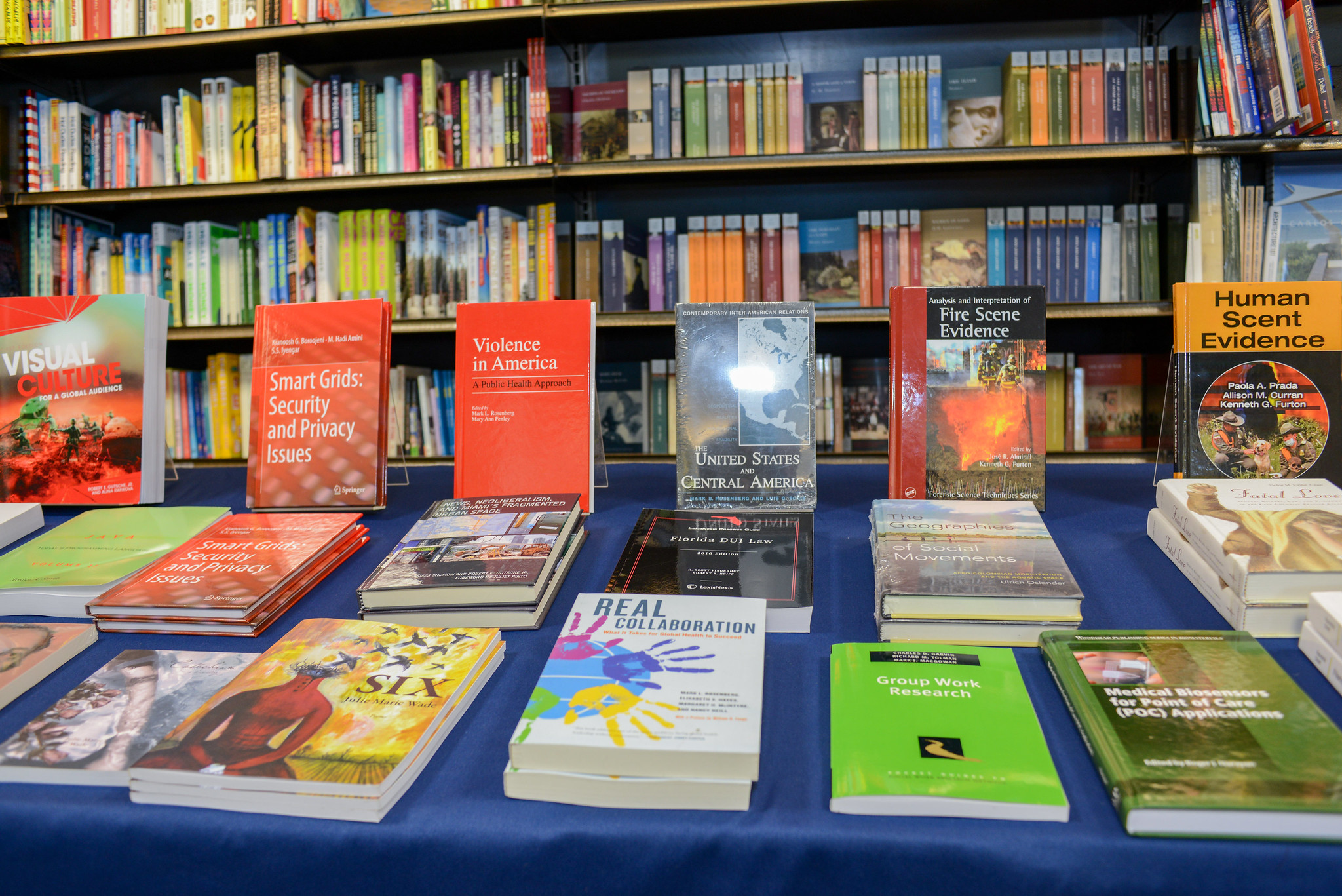 Image is a picture of several books displayed on a table